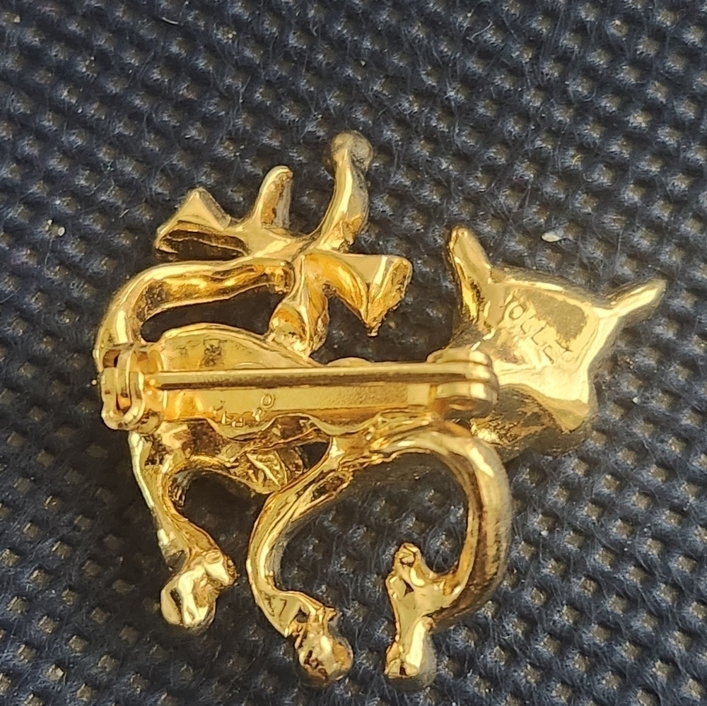 Vintage Castlecliff Gold Kitty Cat Jeweled Rhinestone Brooch Pin - Picture 2 of 4